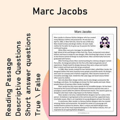 Marc Jacobs | Reading Comprehension Passage Printable Activity