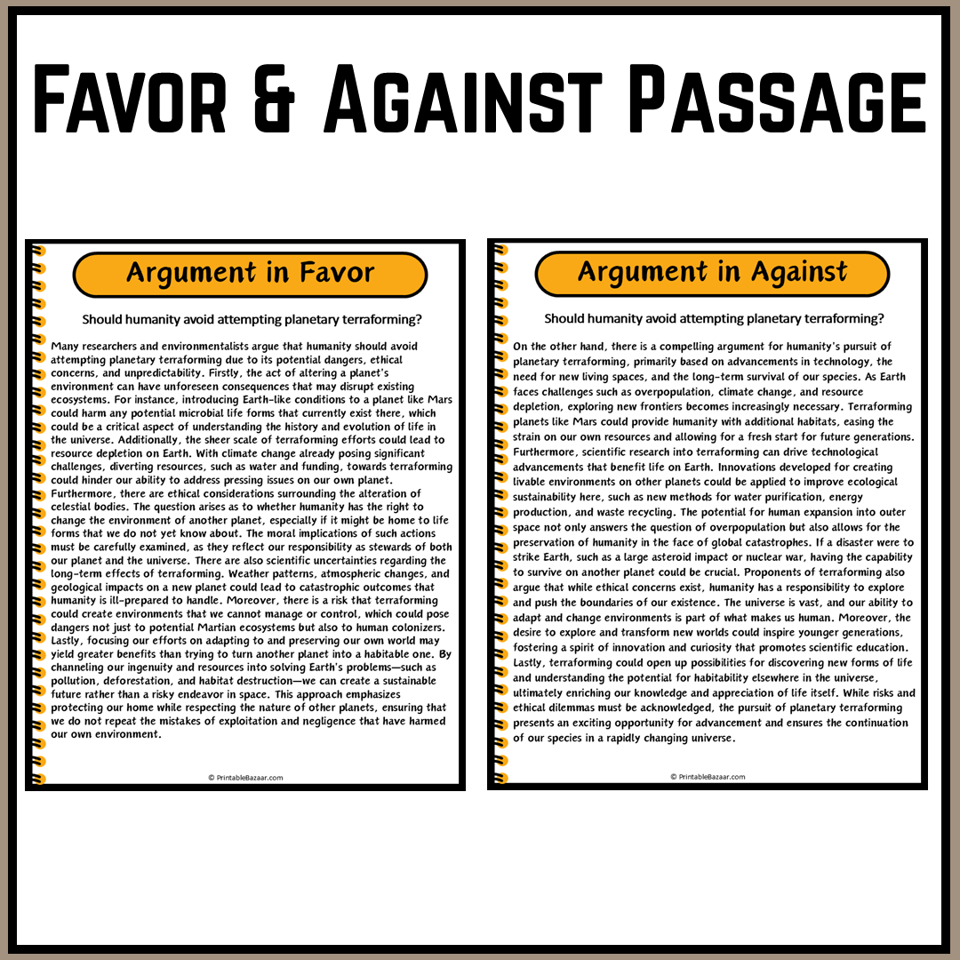 Should humanity avoid attempting planetary terraforming? | Debate Case Study Worksheet