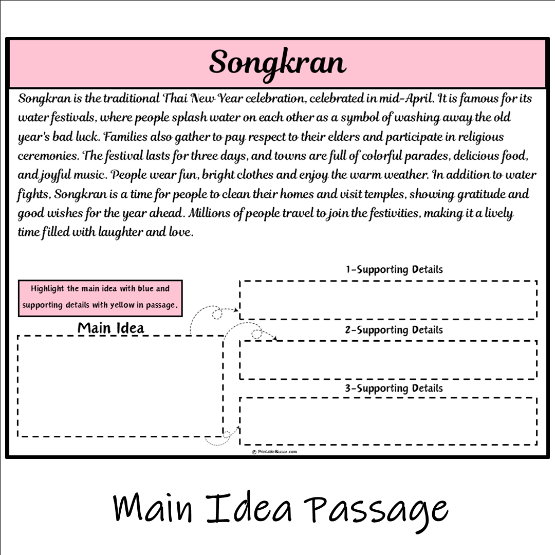 Songkran | Main Idea and Supporting Details Reading Passage and Questions