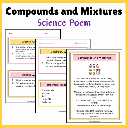 Compounds and Mixtures | Science Poem Reading Comprehension Activity