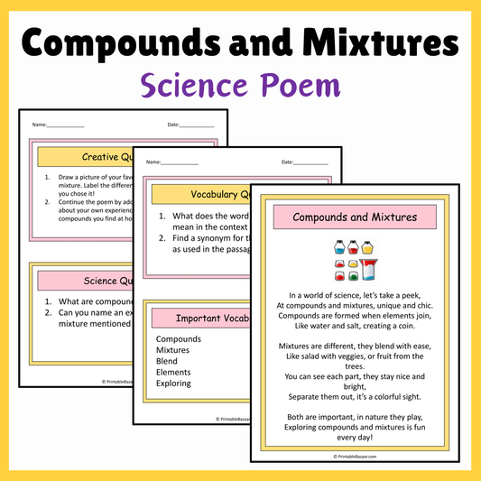 Compounds and Mixtures | Science Poem Reading Comprehension Activity