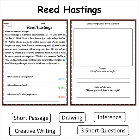 Reed Hastings | Short Reading Comprehension Creative Worksheet