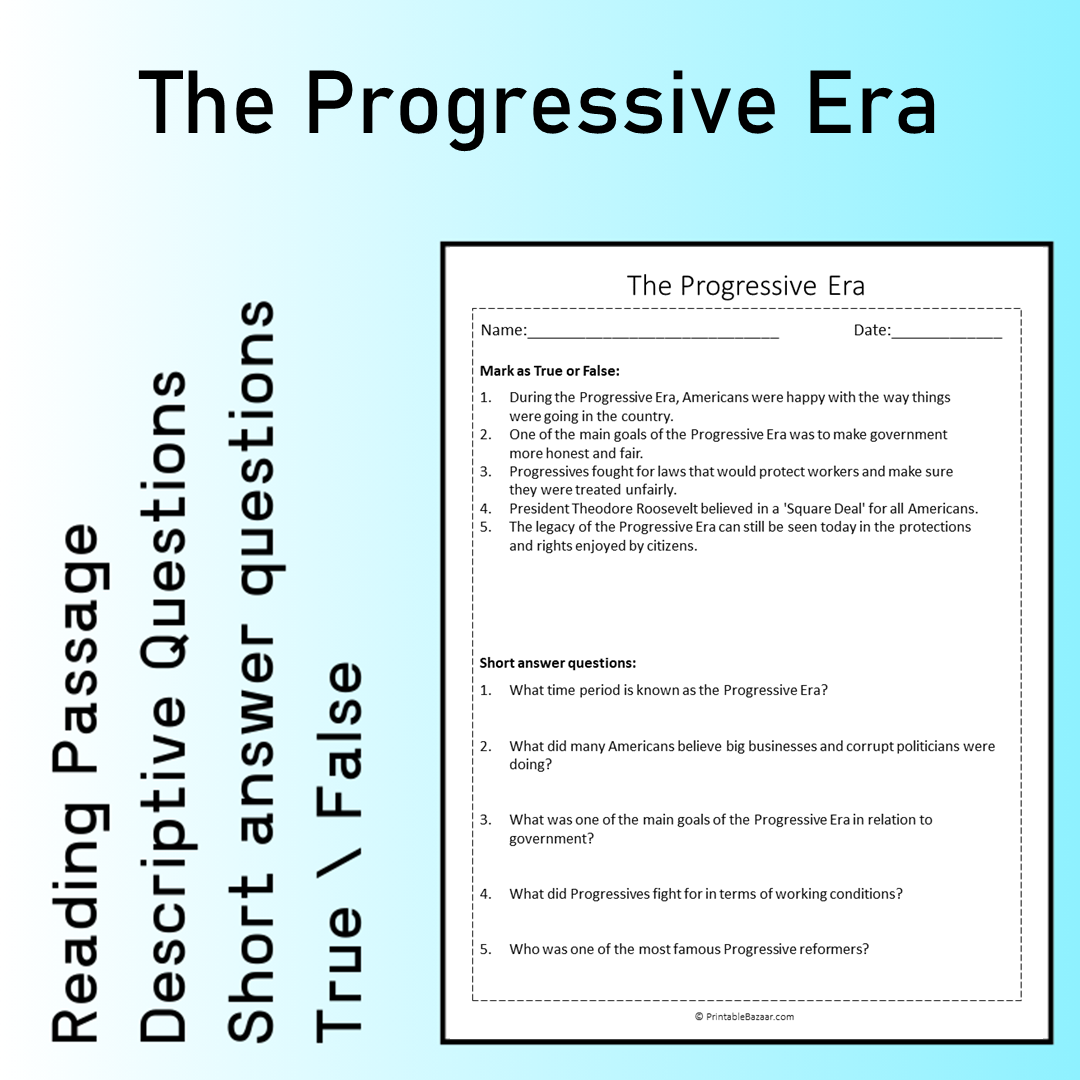 The Progressive Era | Reading Comprehension Passage Printable Worksheet