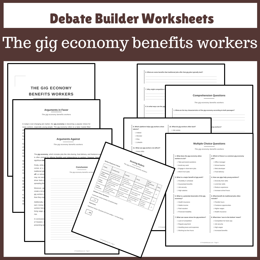 The gig economy benefits workers | Favour and Against Worksheet Printable Activity