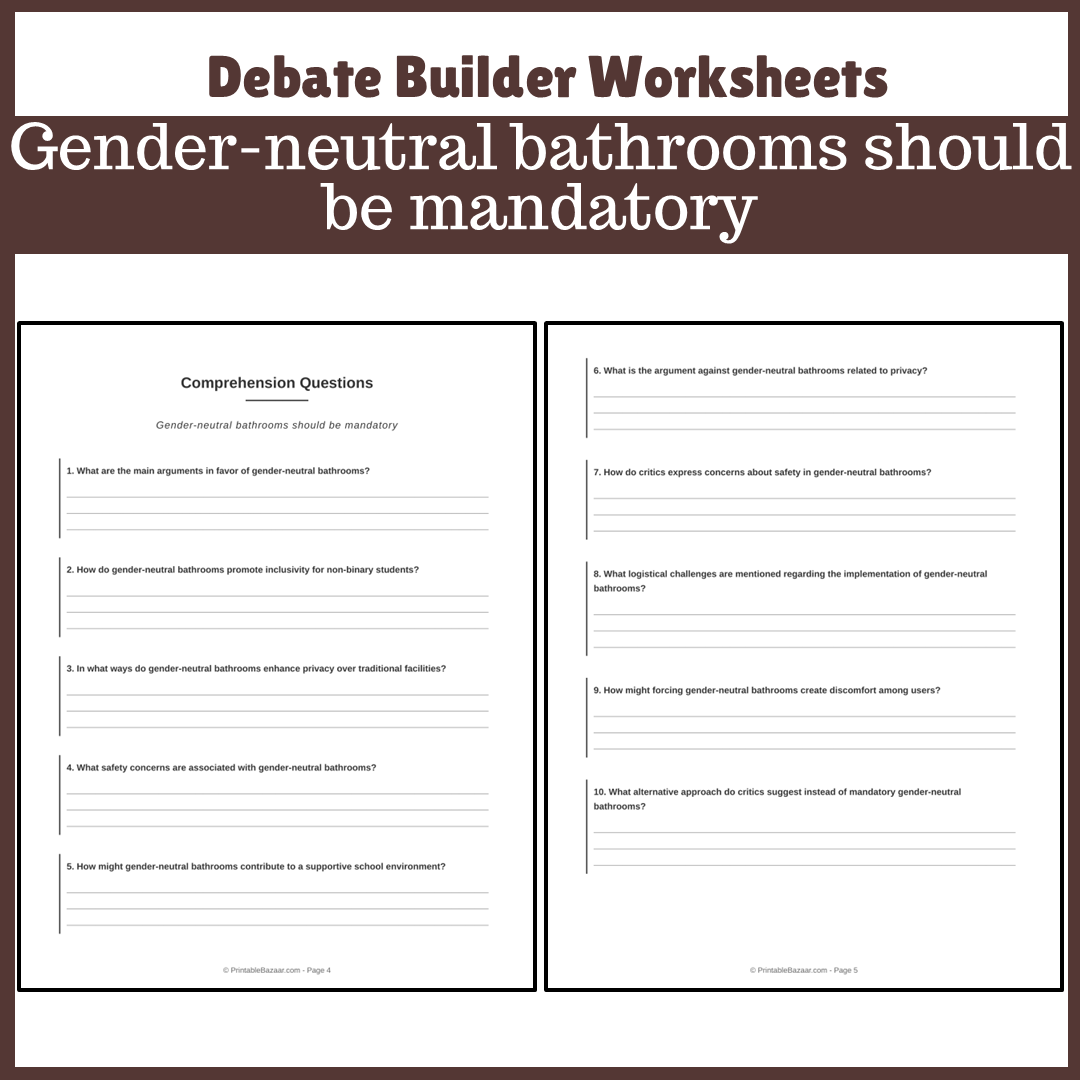Gender-neutral bathrooms should be mandatory | Favour and Against Worksheet Printable Activity