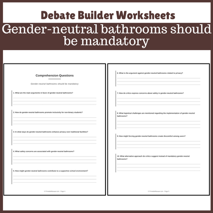 Gender-neutral bathrooms should be mandatory | Favour and Against Worksheet Printable Activity