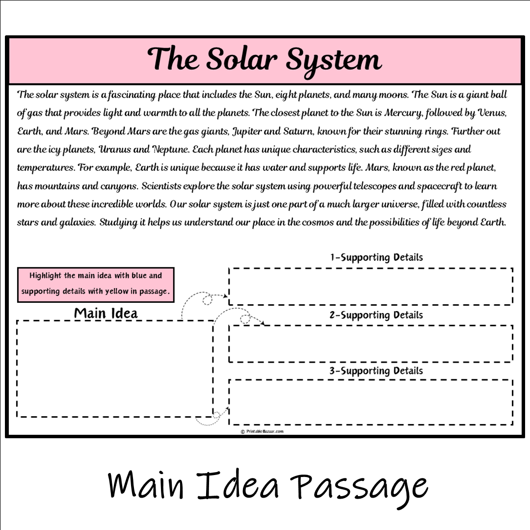 The Solar System | Main Idea and Supporting Details Reading Passage and Questions