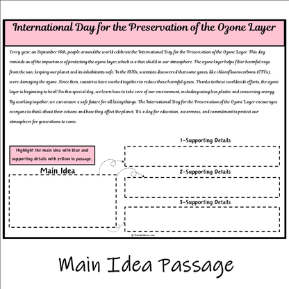 International Day for the Preservation of the Ozone Layer | Main Idea and Supporting Details Reading Passage and Questions