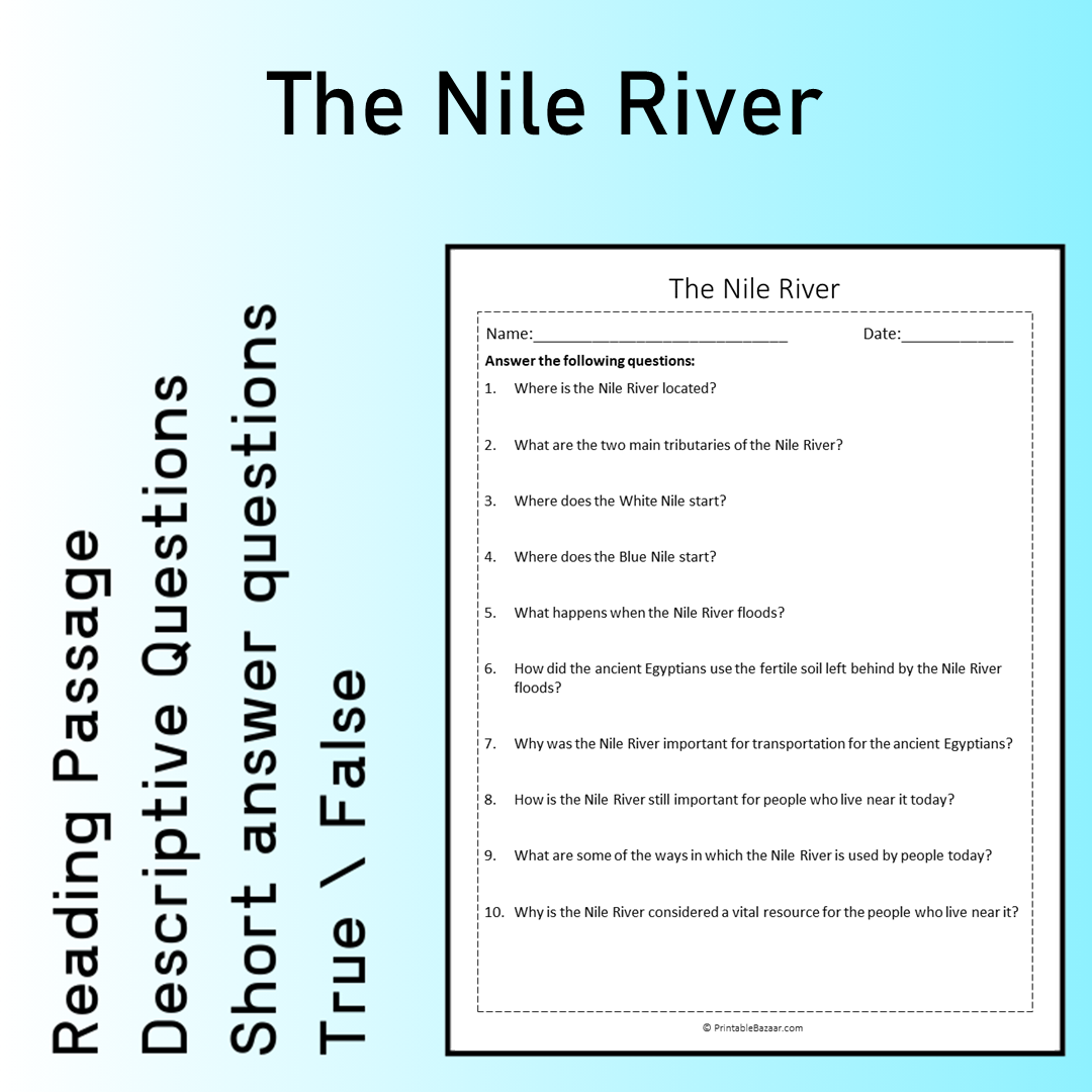 The Nile River | Reading Comprehension Passage Printable Worksheet