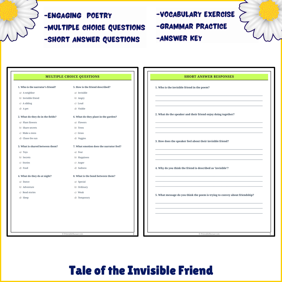 Tale of the Invisible Friend | Poem Grammar Worksheet Printable Activity