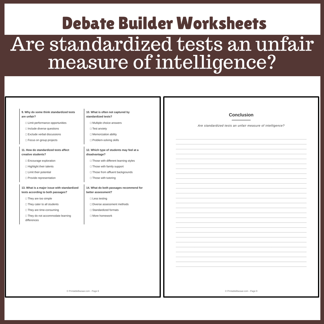 Are standardized tests an unfair measure of intelligence? | Favour and Against Worksheet Printable Activity