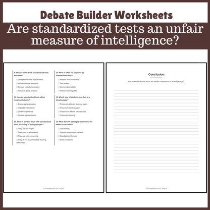 Are standardized tests an unfair measure of intelligence? | Favour and Against Worksheet Printable Activity