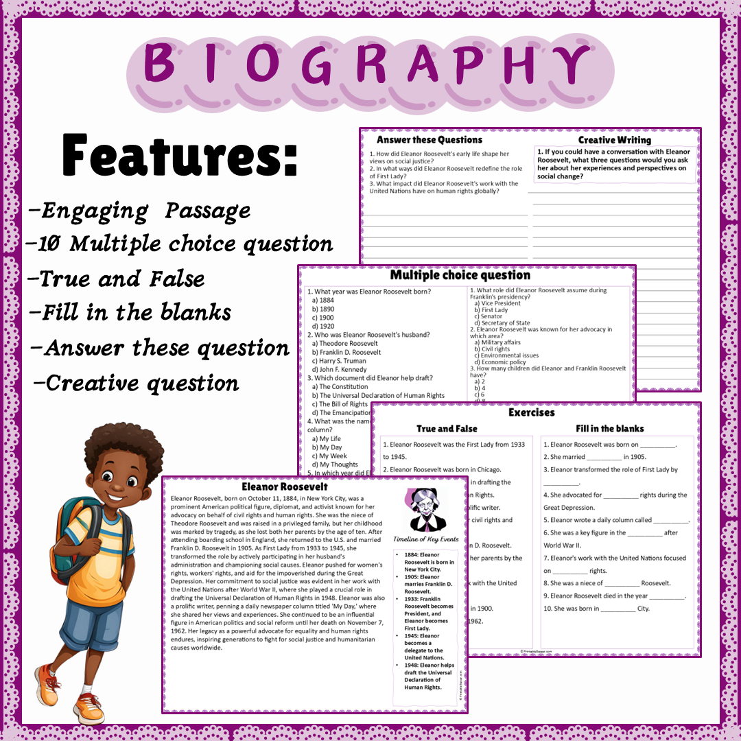 Eleanor Roosevelt | Biography Reading Comprehension and Questions Worksheet