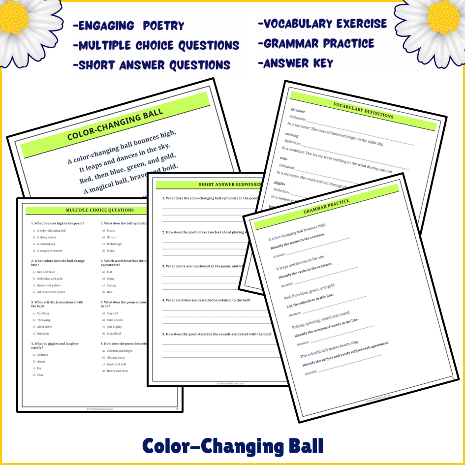 Color-Changing Ball | Poem Grammar Worksheet Printable Activity