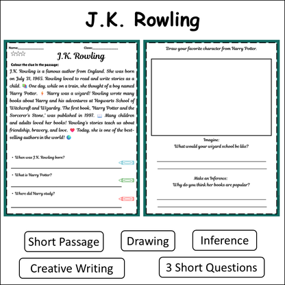 J.K. Rowling | Short Reading Comprehension Creative Worksheet
