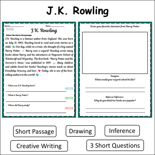 J.K. Rowling | Short Reading Comprehension Creative Worksheet