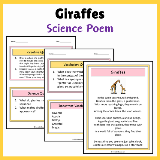 Giraffes | Science Poem Reading Comprehension Activity