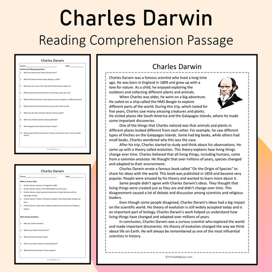 Charles Darwin | Reading Comprehension Passage Printable Activity