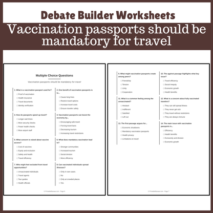 Vaccination passports should be mandatory for travel | Favour and Against Worksheet Printable Activity