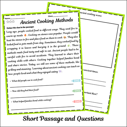 Ancient Cooking Methods | Short Reading Comprehension Creative Worksheet