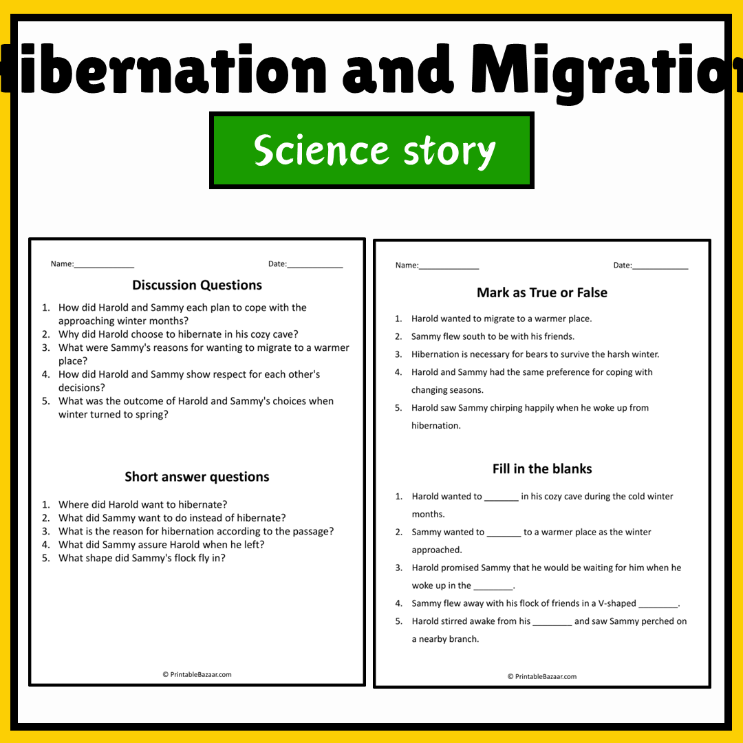 Hibernation and Migration | Science Story Reading Comprehension Activity