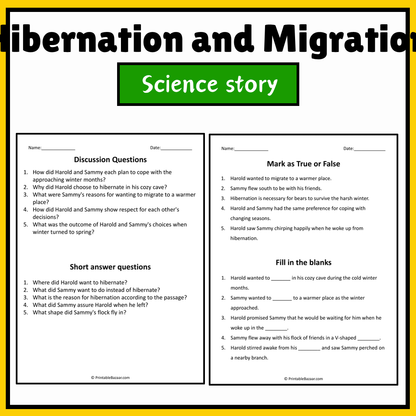 Hibernation and Migration | Science Story Reading Comprehension Activity
