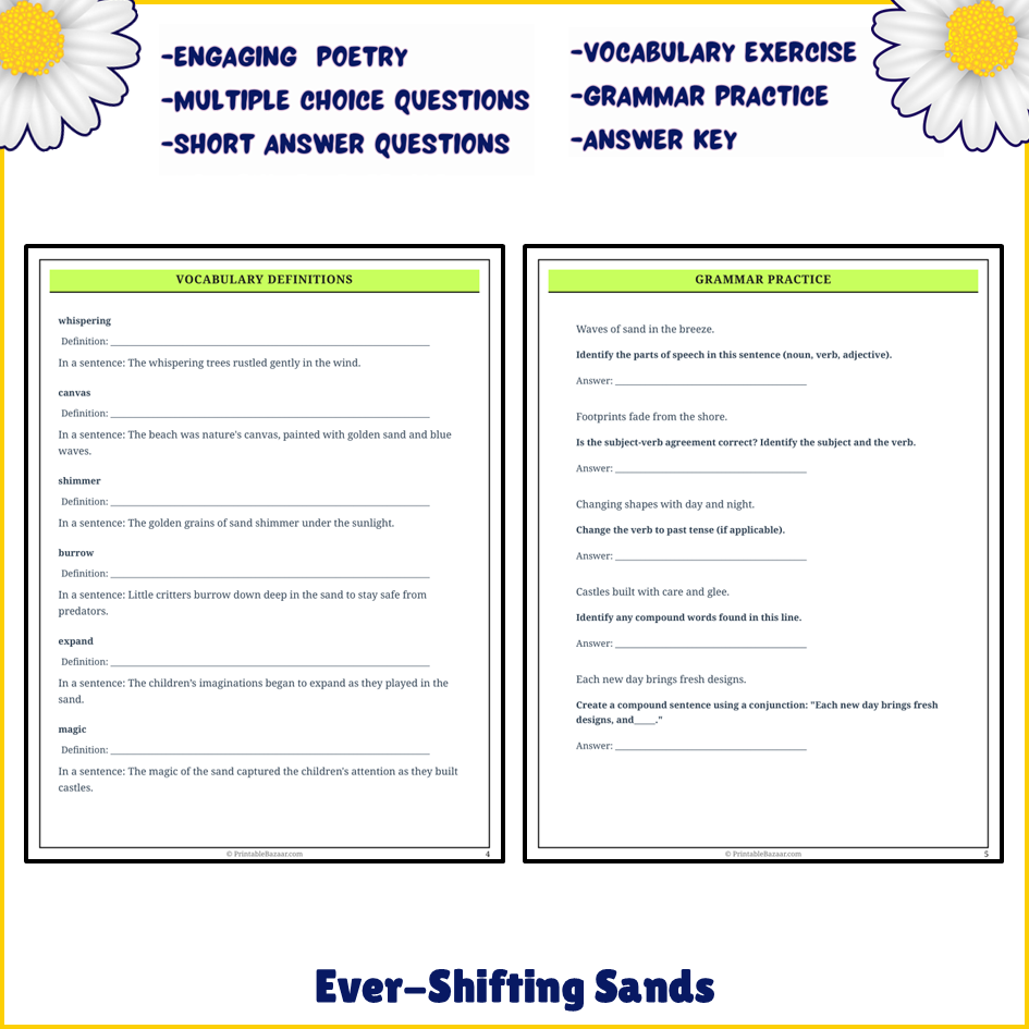 Ever-Shifting Sands | Poem Grammar Worksheet Printable Activity