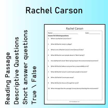 Rachel Carson | Reading Comprehension Passage Printable Worksheet