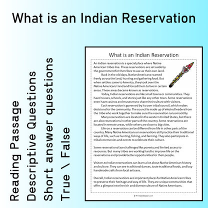 What is an Indian Reservation | Reading Comprehension Passage Printable Worksheet