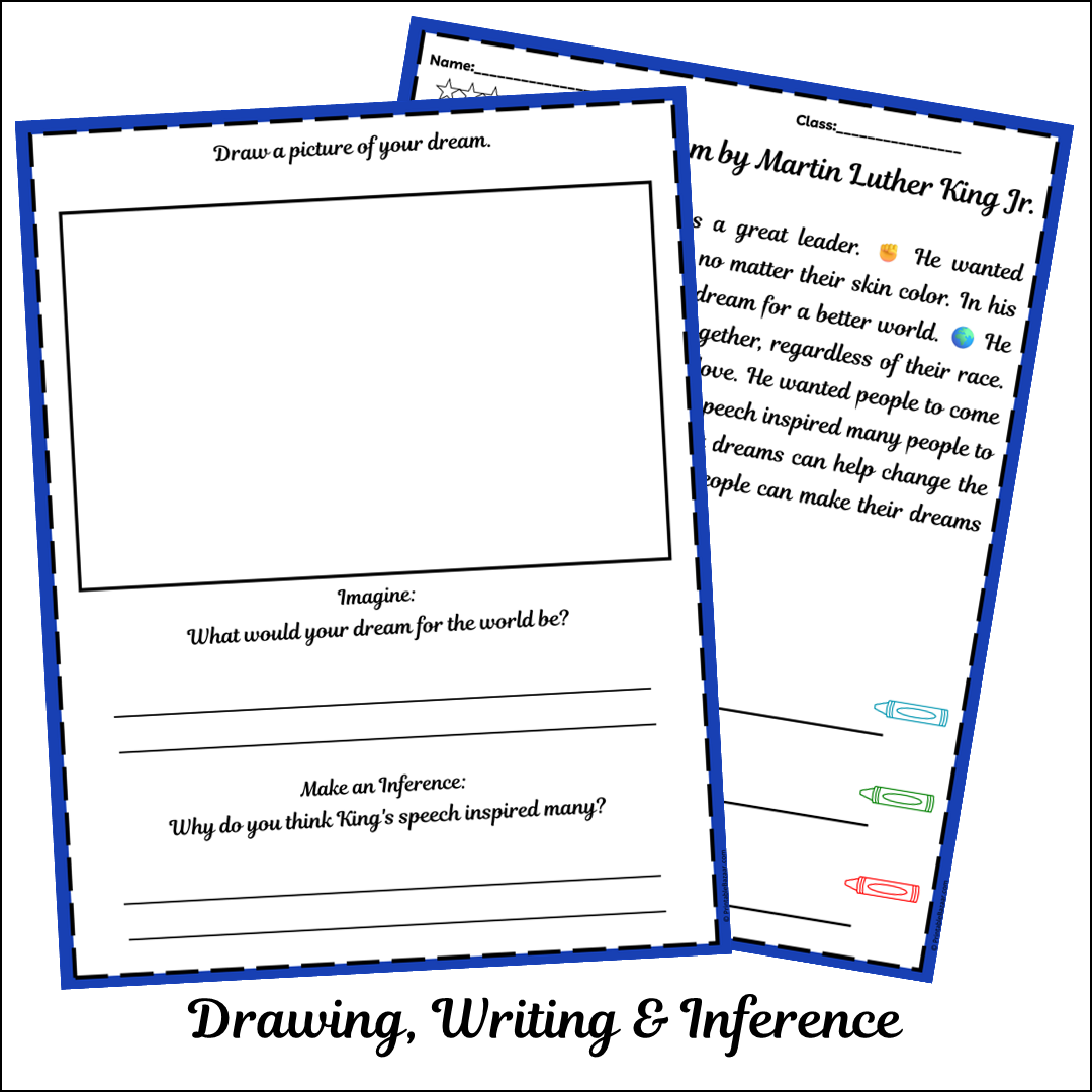 I Have a Dream by Martin Luther King Jr. | Short Reading Comprehension Creative Worksheet