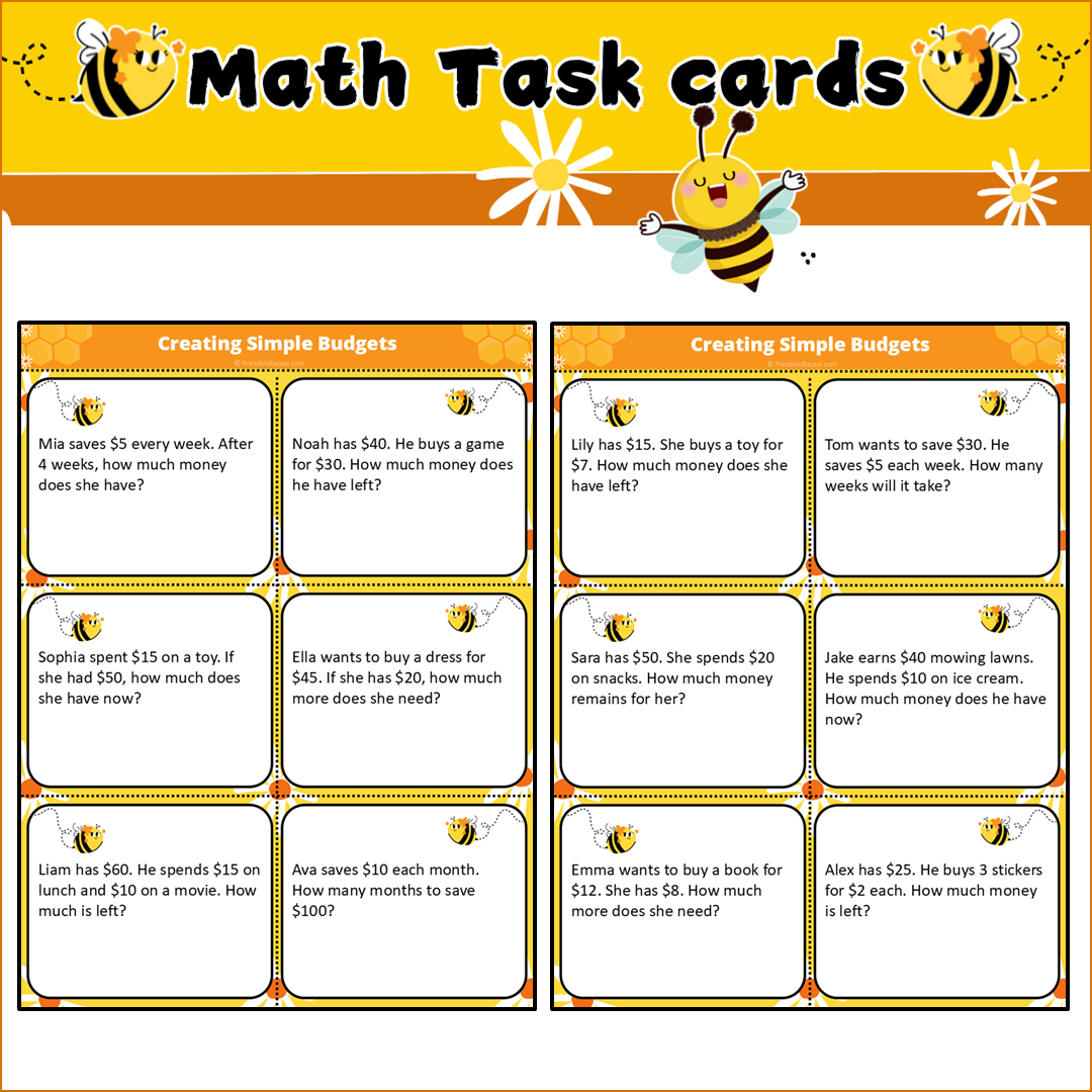 Creating Simple Budgets | Math Task Cards