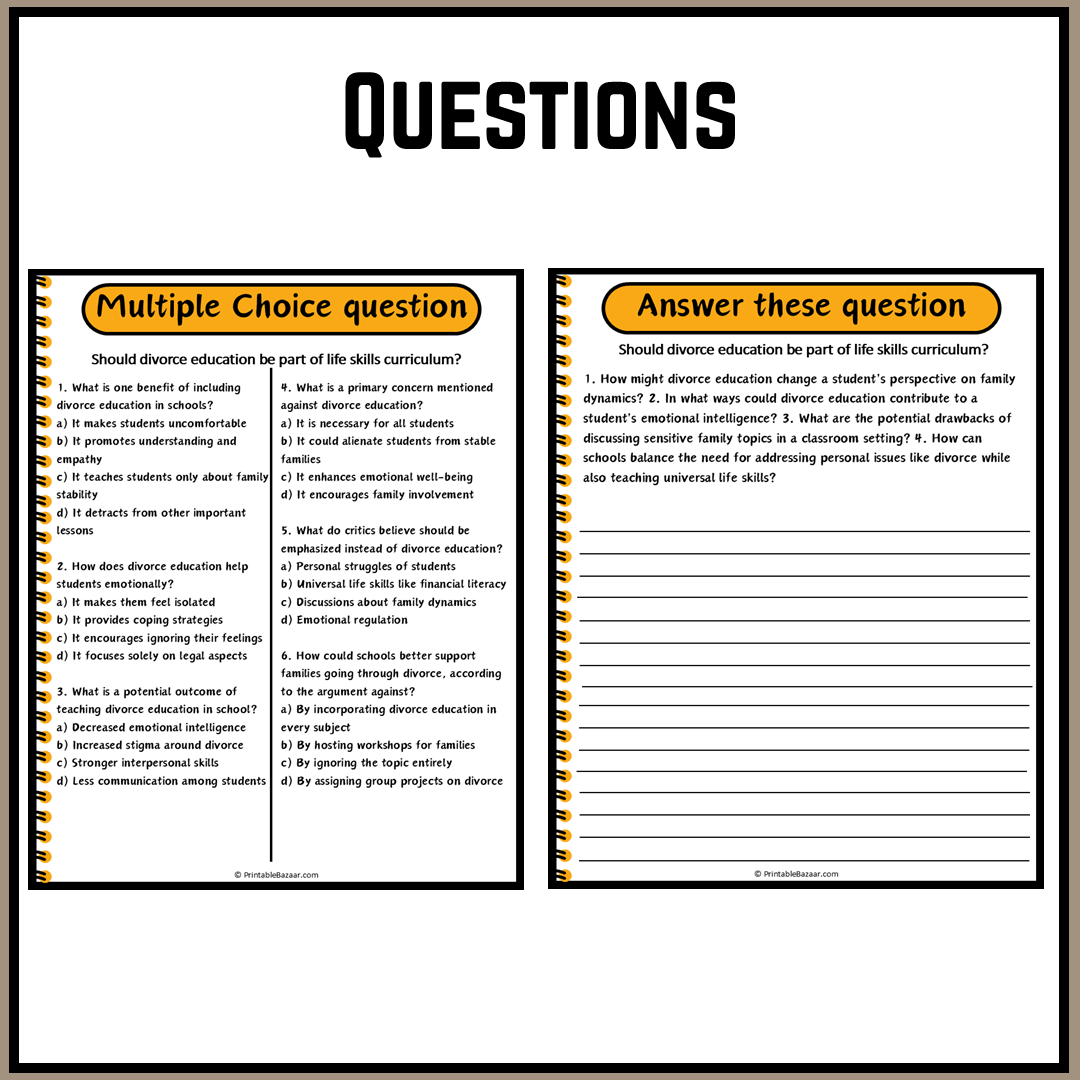 Should divorce education be part of life skills curriculum? | Debate Case Study Worksheet