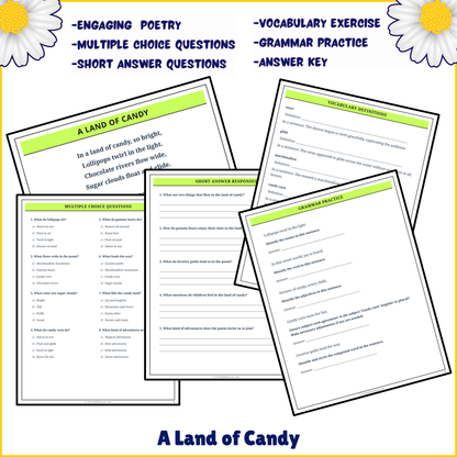 A Land of Candy | Poem Grammar Worksheet Printable Activity