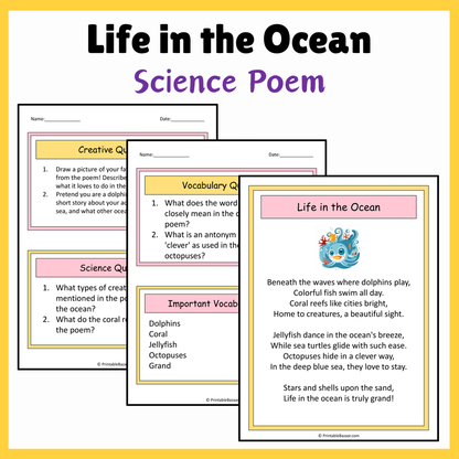 Life in the Ocean | Science Poem Reading Comprehension Activity