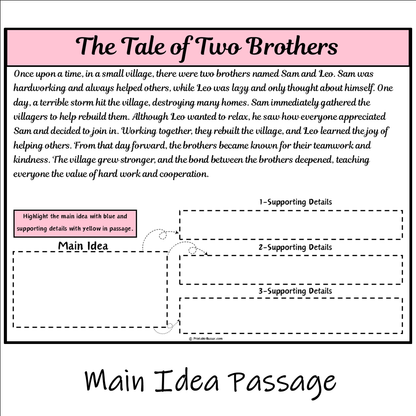 The Tale of Two Brothers | Main Idea and Supporting Details Reading Passage and Questions