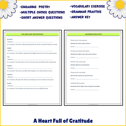 A Heart Full of Gratitude | Poem Grammar Worksheet Printable Activity