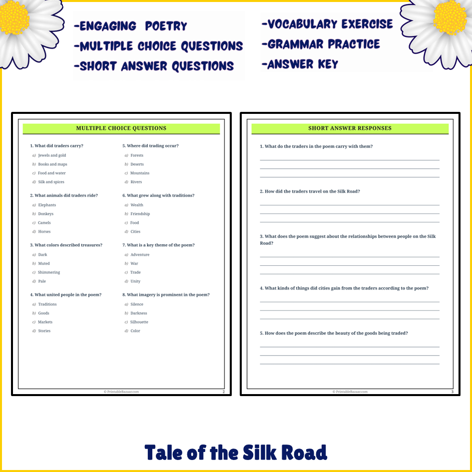 Tale of the Silk Road | Poem Grammar Worksheet Printable Activity