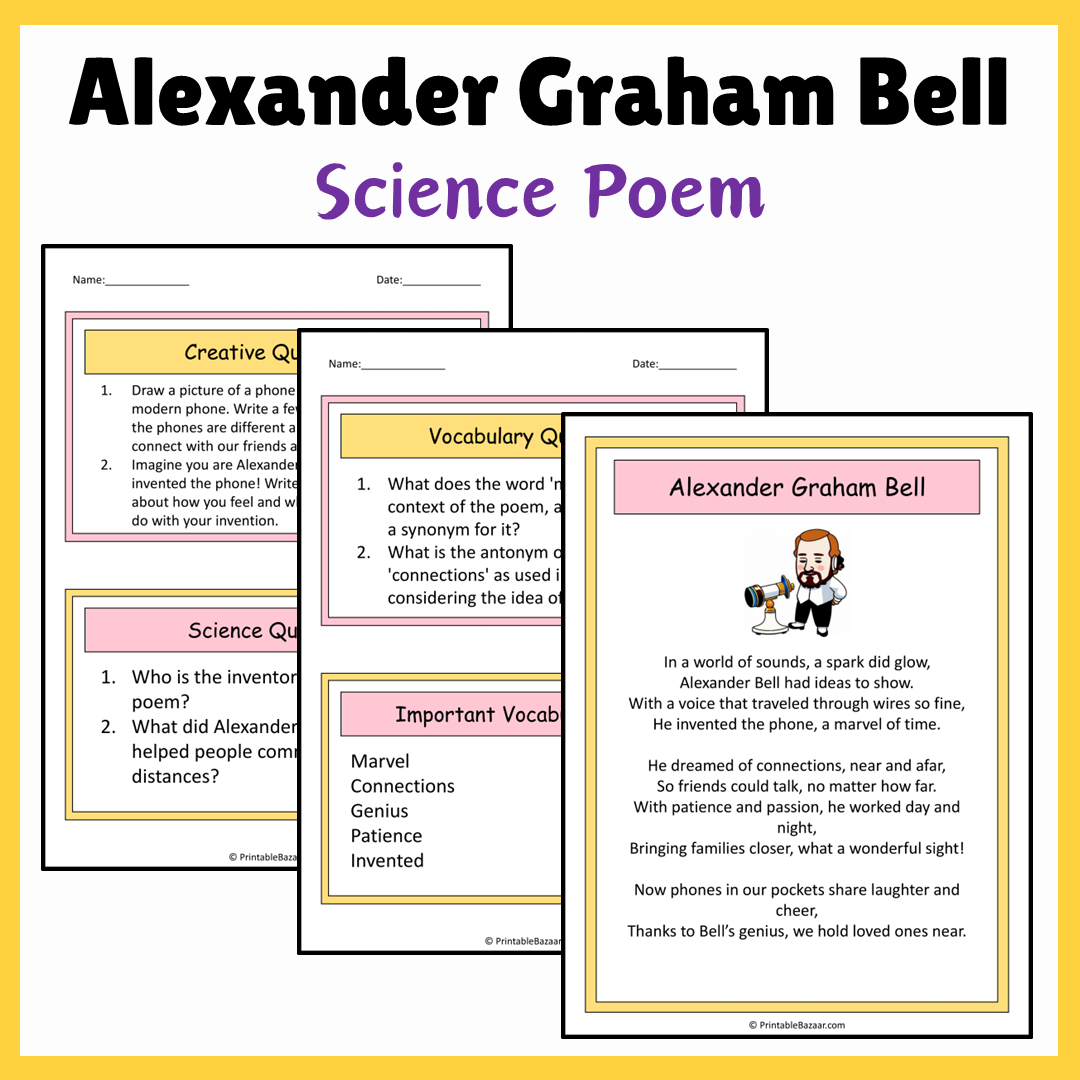 Alexander Graham Bell | Science Poem Reading Comprehension Activity