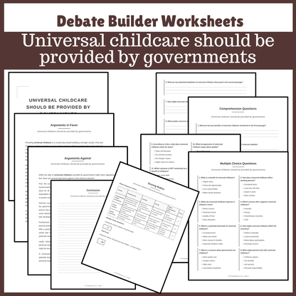 Universal childcare should be provided by governments | Favour and Against Worksheet Printable Activity