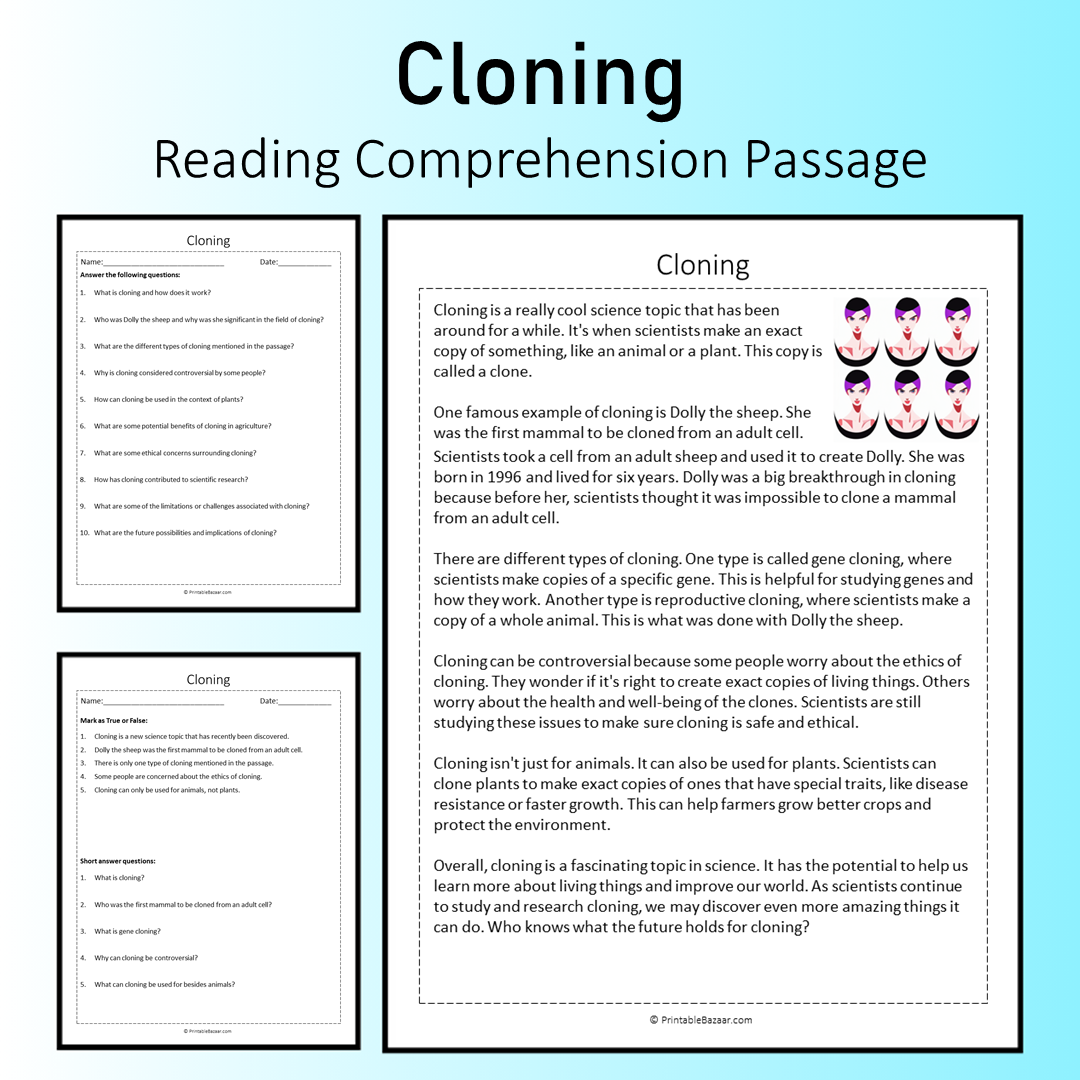Cloning | Reading Comprehension Passage Printable Worksheet