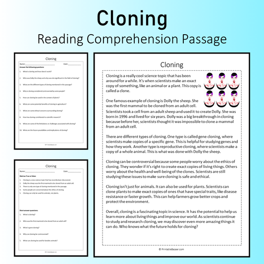 Cloning | Reading Comprehension Passage Printable Worksheet