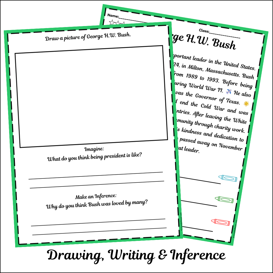 George H.W. Bush | Short Reading Comprehension Creative Worksheet