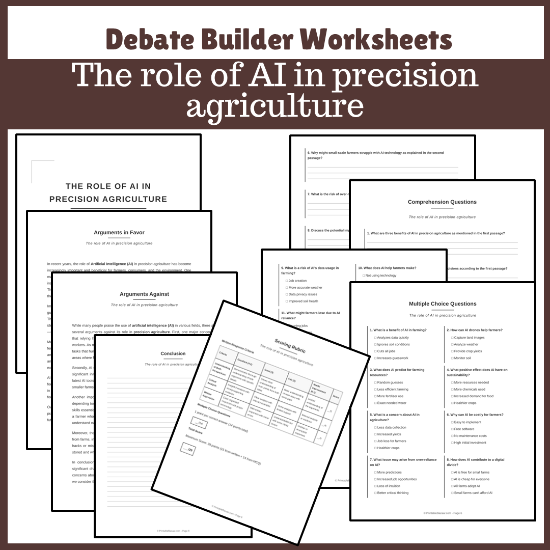 The role of AI in precision agriculture | Favour and Against Worksheet Printable Activity