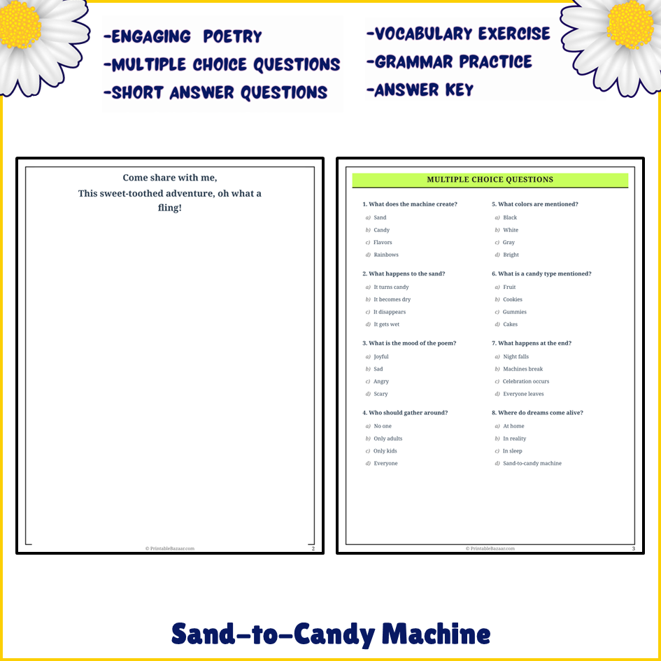 Sand-to-Candy Machine | Poem Grammar Worksheet Printable Activity