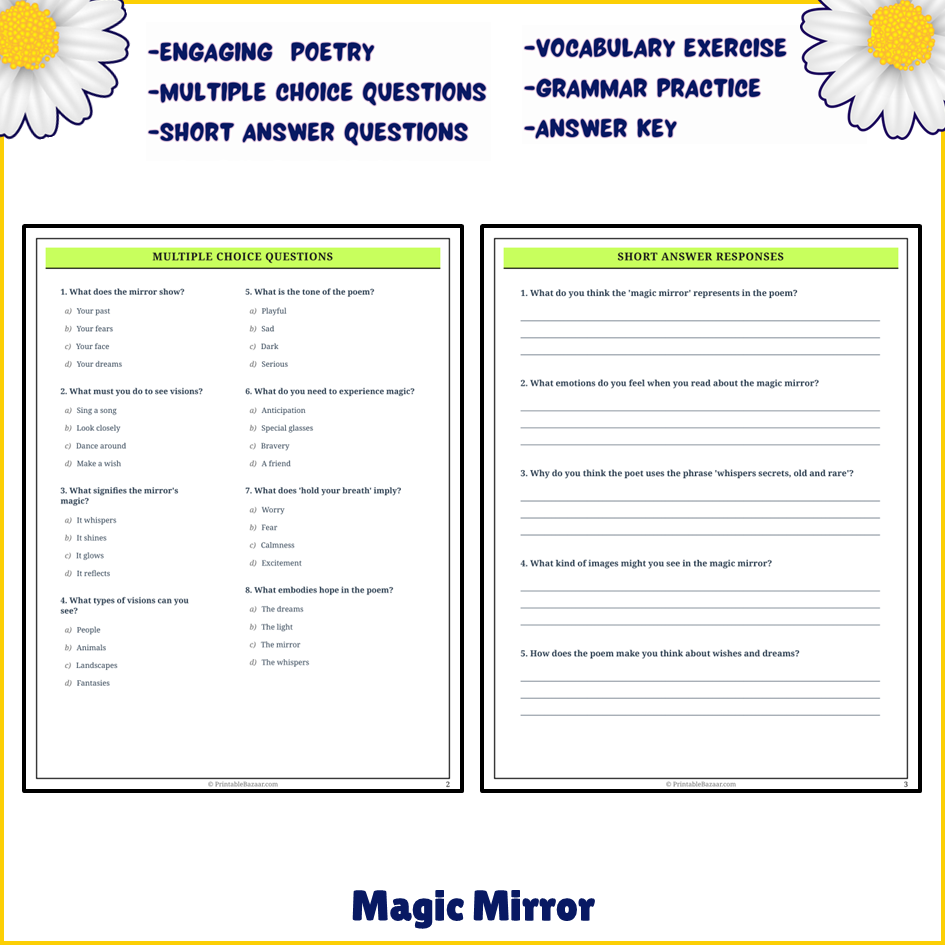 Magic Mirror | Poem Grammar Worksheet Printable Activity