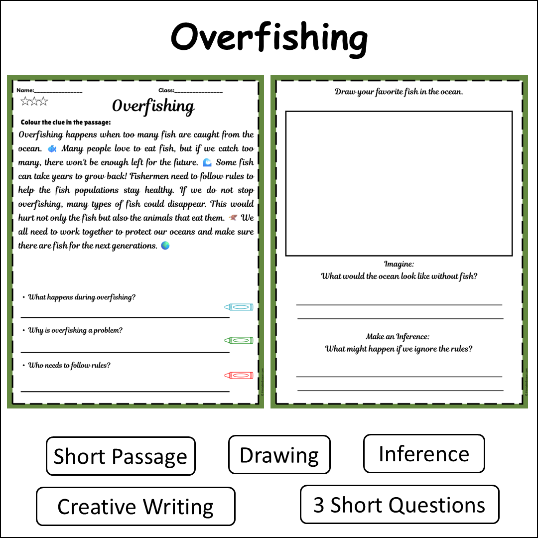 Overfishing | Short Reading Comprehension Creative Worksheet