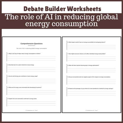 The role of AI in reducing global energy consumption | Favour and Against Worksheet Printable Activity