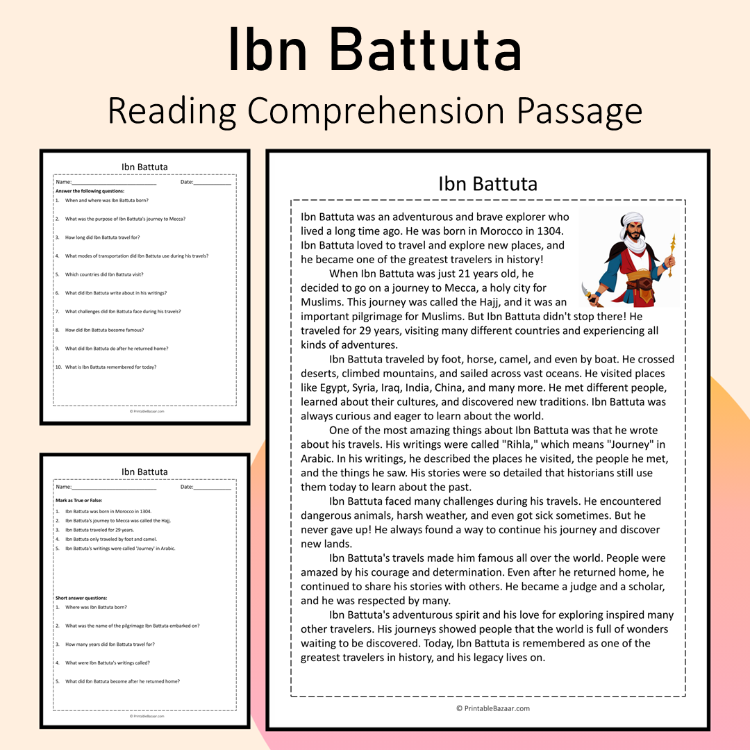 Ibn Battuta | Reading Comprehension Passage Printable Activity