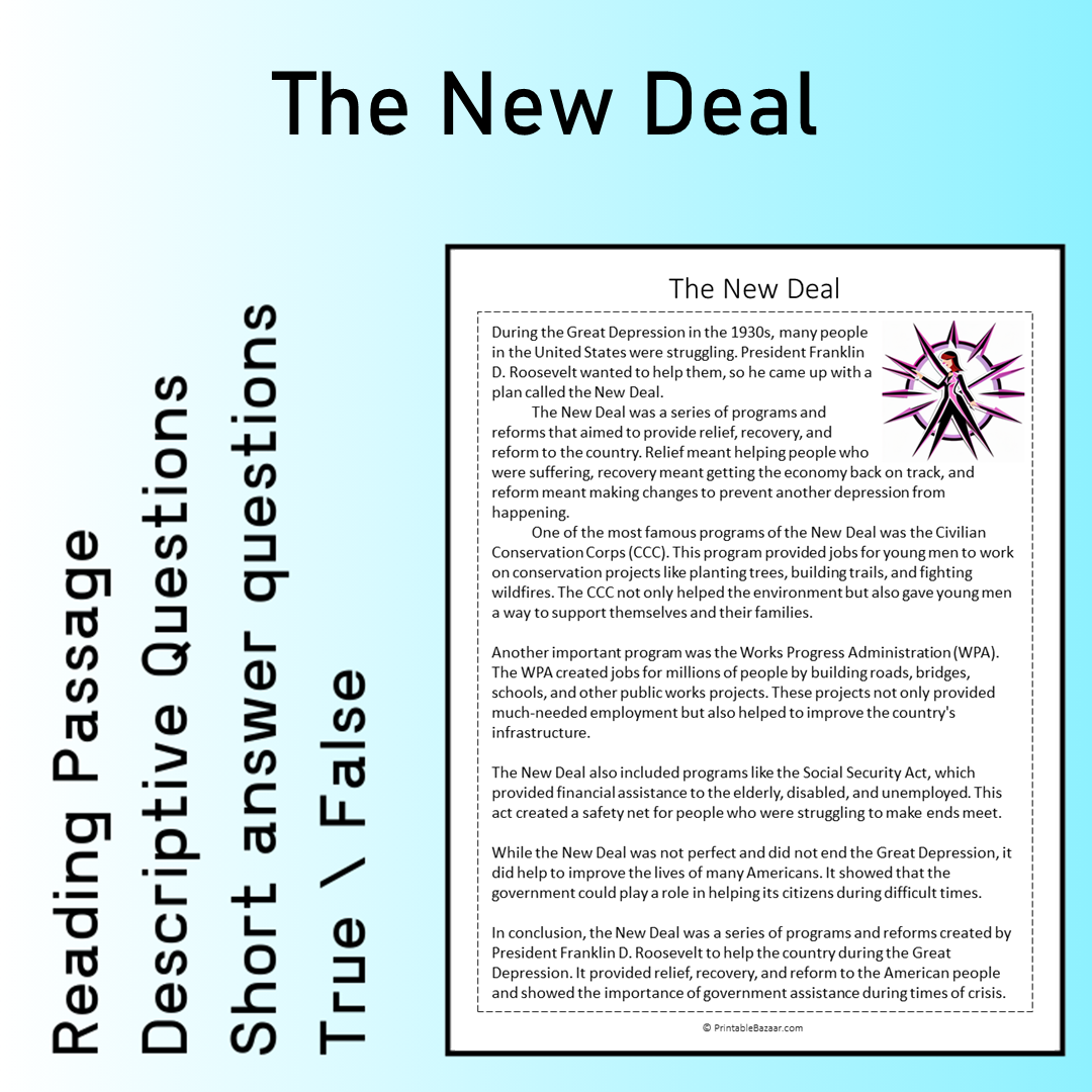 The New Deal | Reading Comprehension Passage Printable Worksheet