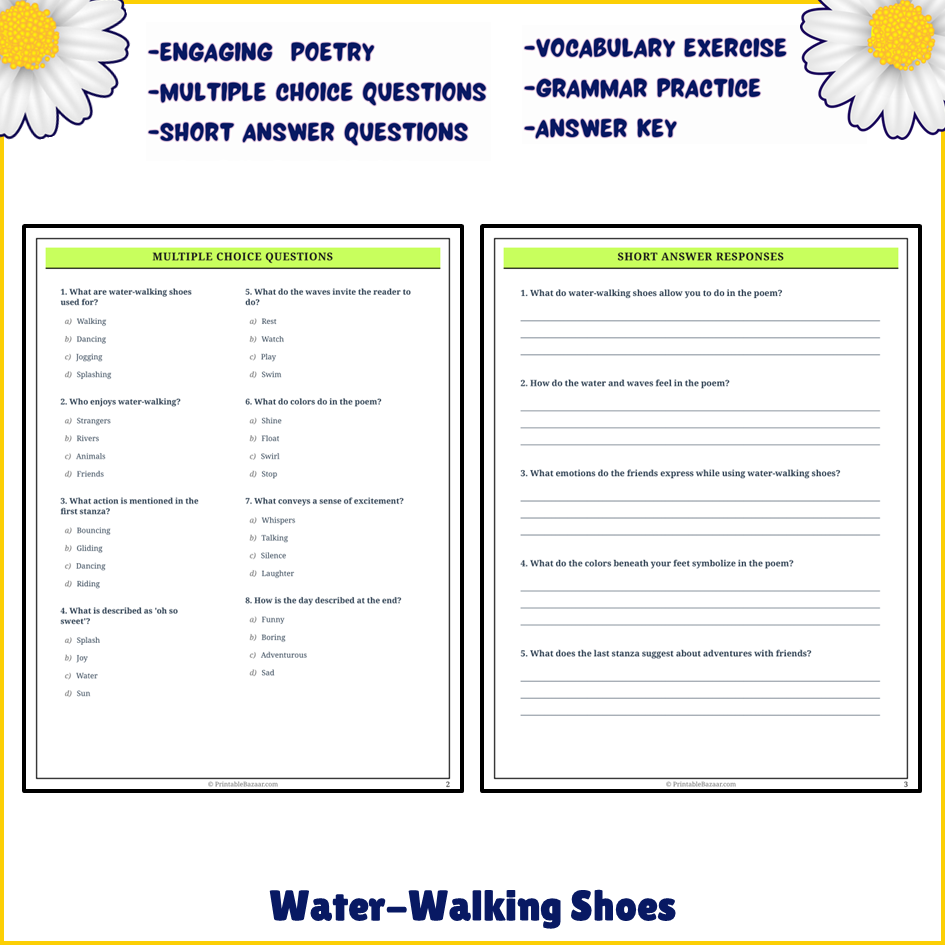 Water-Walking Shoes | Poem Grammar Worksheet Printable Activity